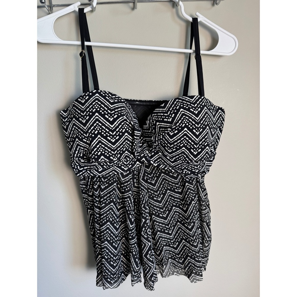 Christina Chevron Tankini Swim Top Black White Geometric Boho Beachwear 14 18111
